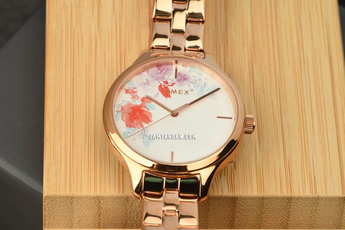 Timex Crystal Bloom TW2R87600 Ladies White and Flower Dial Rose Gold Stainless Steel Strap