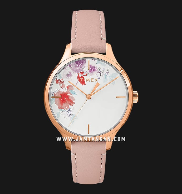 Timex Peyton TW2R87700 Crystal Bloom Swarovski Floral White Dial Pink Leather Strap