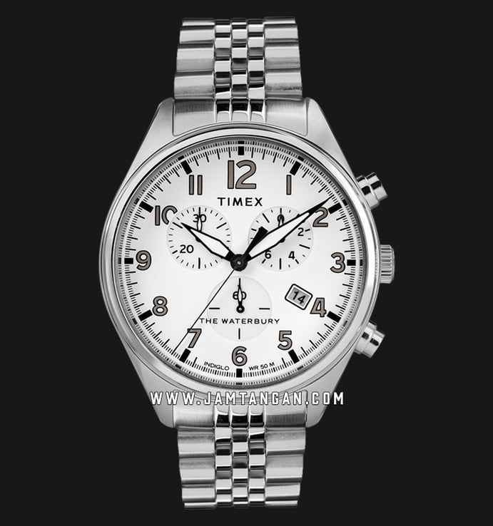 Timex TW2R88500 The Waterbury Traditional Chronograph Mens White Dial Stainless Steel Strap