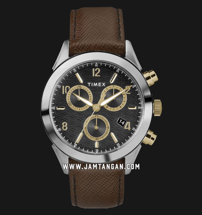 Timex Torrington TW2R90800 Chronograph Men Black Pattern Dial Brown Leather Strap