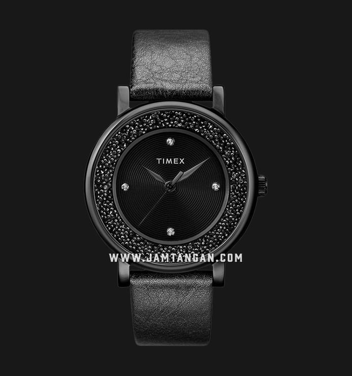 Timex Crystal Opulence TW2R93000 Ladies Black Dial Black Leather Strap