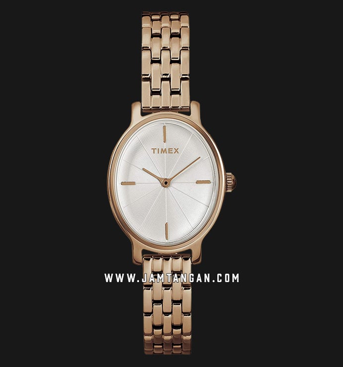 Timex TW2R94000 Milano Oval Ladies White Dial Rose Gold Stainless Steel Strap