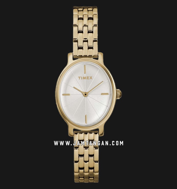 Timex TW2R94100 Milano Oval Ladies Silver Dial Gold Stainless Steel Strap