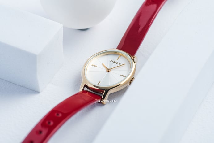 Timex Milano Oval TW2R94700  Ladies Silver Dial Red Leather Strap