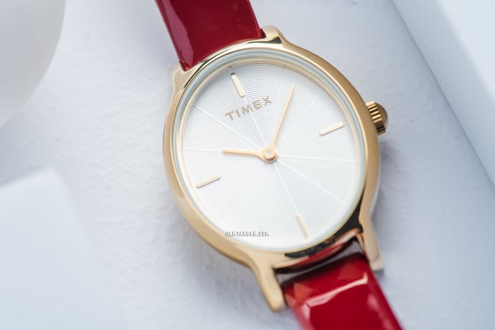 Timex Milano Oval TW2R94700  Ladies Silver Dial Red Leather Strap