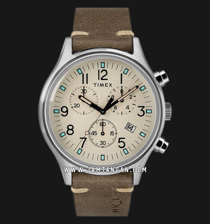 Timex MK1 Steel TW2R96400 Chronograph Mens Beige Dial Brown Leather Strap