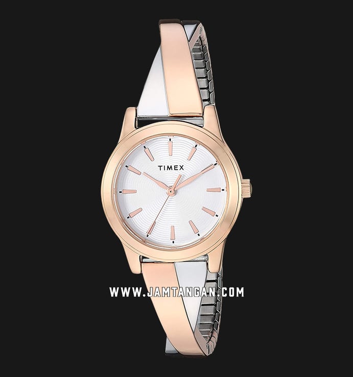 Timex Style Elevated TW2R98900 Ladies Silver Dial Dual Tone Stainless Steel Strap