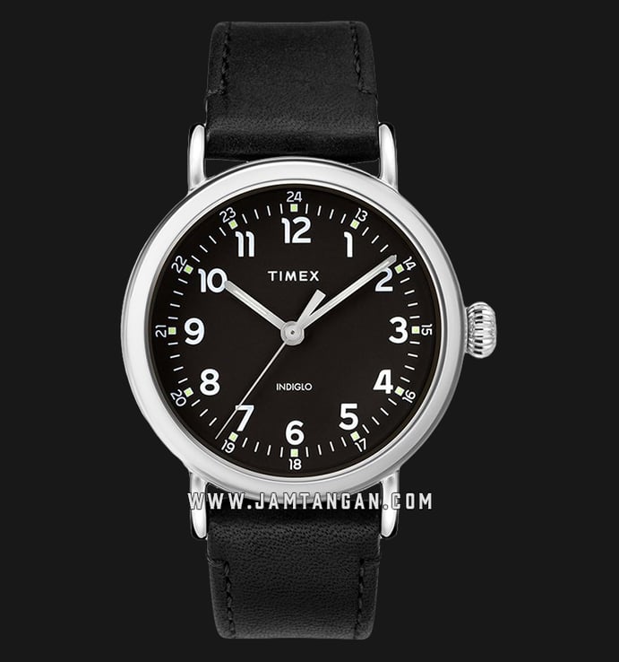 Timex Standard TW2T20200 INDIGLO Black Dial Black Leather Strap