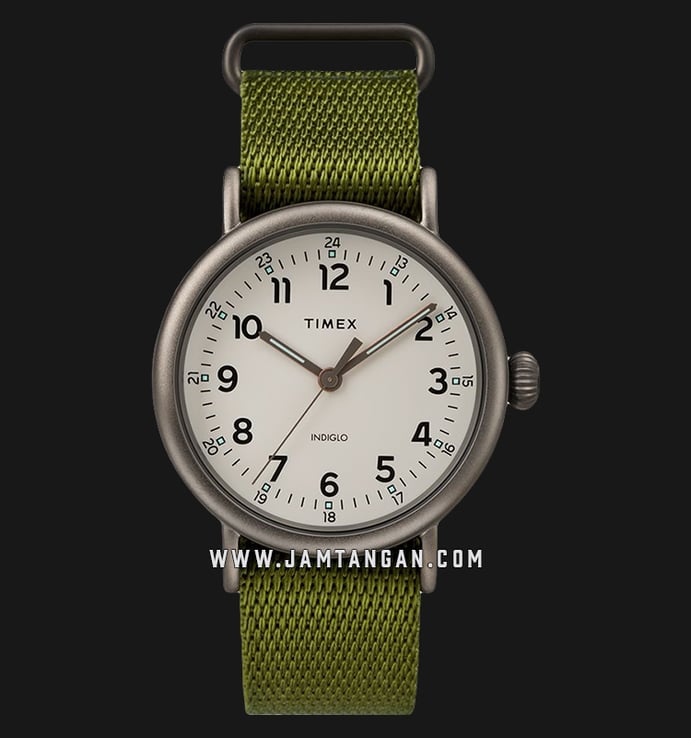 Timex TW2T20300 INDIGLO Standard White Dial Green Fabric Strap