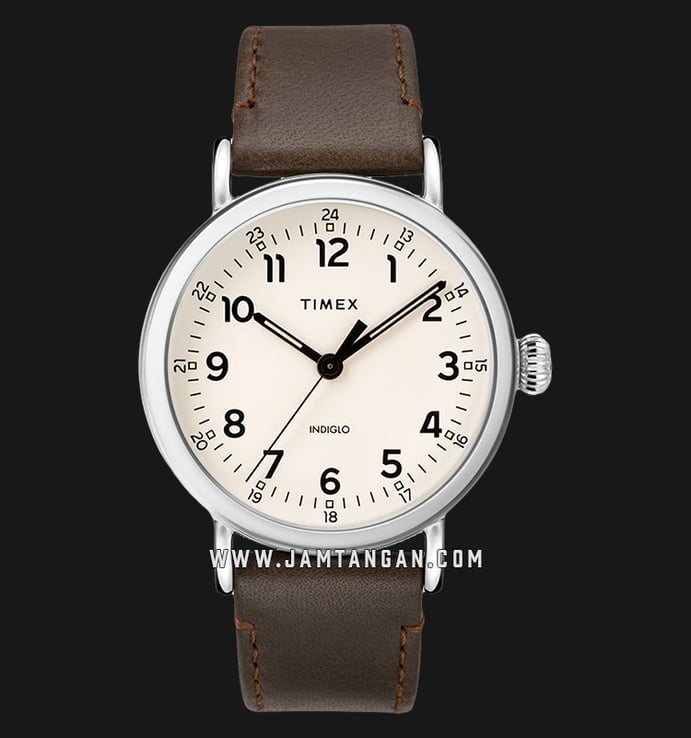 Timex TW2T20700 INDIGLO Standard White Dial Dark Brown Leather Strap