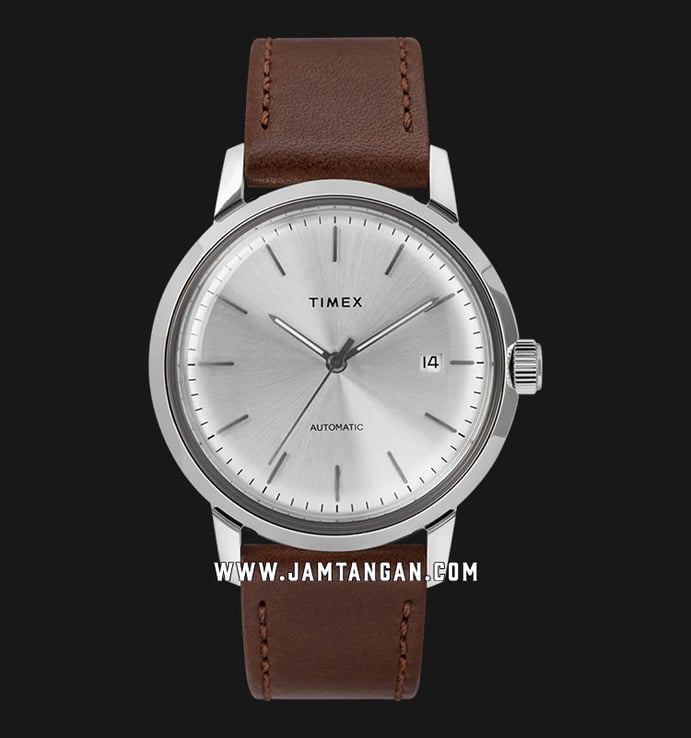 Timex Marlin TW2T22700 Automatic Men Silver Dial Brown Leather Strap