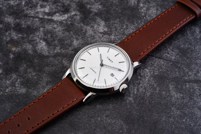 Timex Marlin TW2T22700 Automatic Men Silver Dial Brown Leather Strap