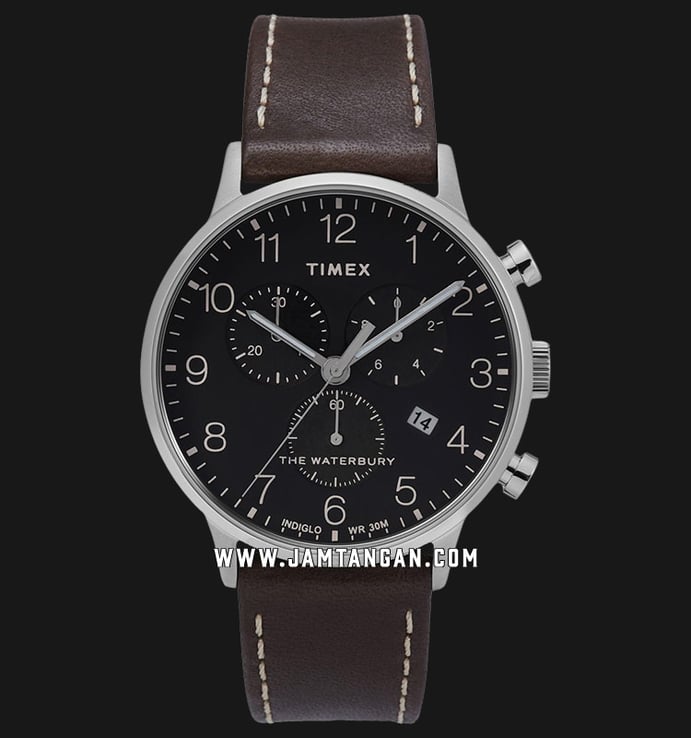 Timex The Waterbury TW2T28200 Classic Chronograph Black Dial Brown Leather Strap
