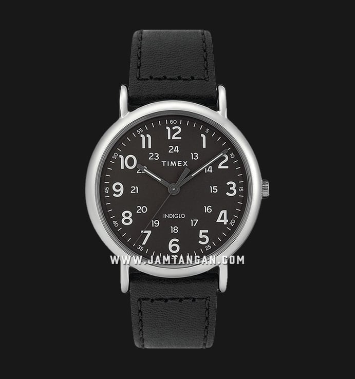Timex Weekender TW2T30700 Indiglo Black Dial Black Leather Strap
