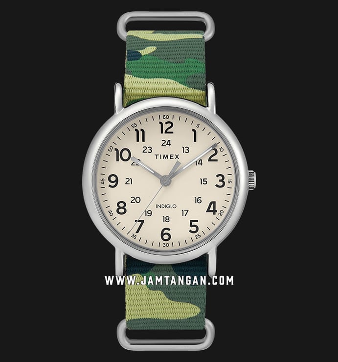 Timex TW2T30800 INDIGLO Weekender Cream Dial Camouflage Nylon Strap
