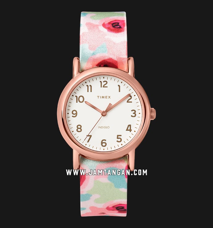 Timex TW2T31300 Weekender Beige Dial Floral Fabric Strap
