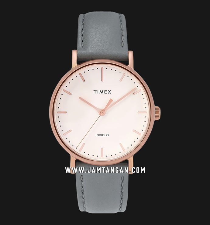Timex Fairfield TW2T31800 Beige Dial Grey Leather Strap