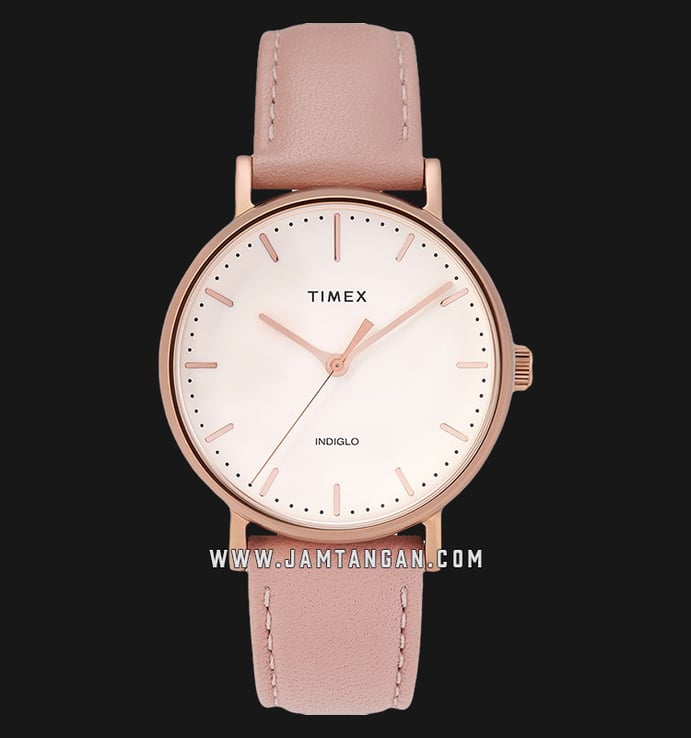 Timex TW2T31900 INDIGLO Fairfield White Dial Pink Leather Strap