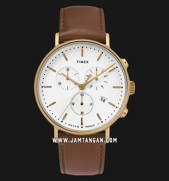  Timex Fairfield TW2T32300 Chronograph White Dial Brown Leather Strap