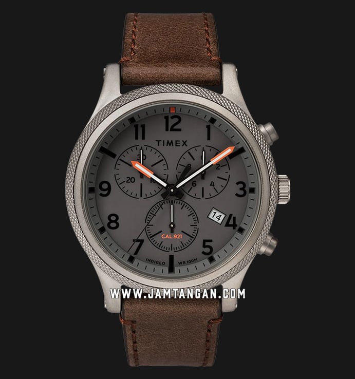 Timex TW2T32800 INDIGLO Allied LT Chronograph Grey Dial Brown Leather Strap