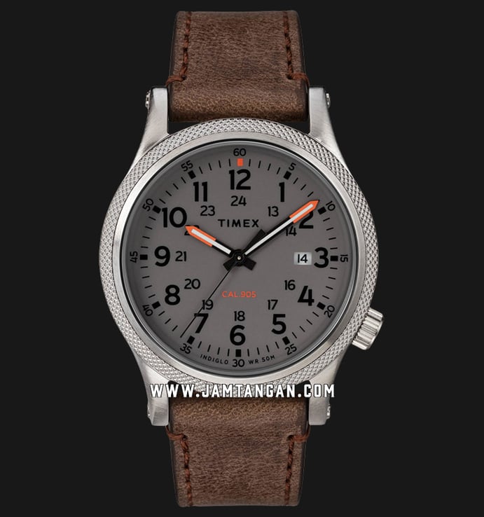 Timex Allied TW2T33300 LT Grey Dial Brown Leather Strap