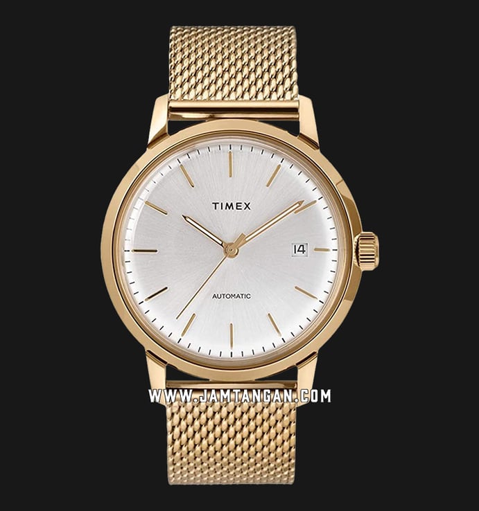 Timex Marlin TW2T34600 Automatic Men Silver Dial Gold Mesh Stainless Steel Strap