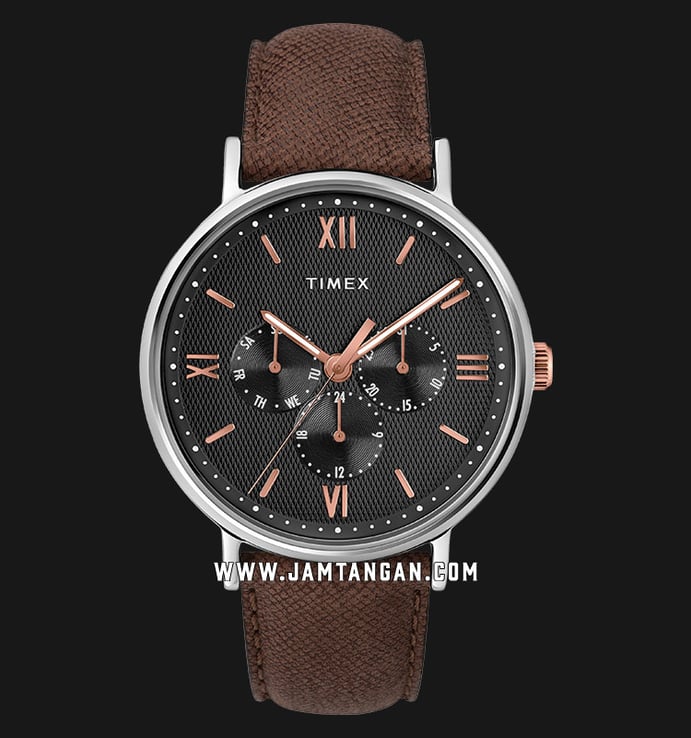 Timex TW2T35000 Southview Multifunction Black Dial Brown Leather Strap