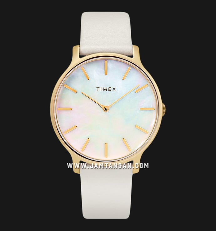  Timex Transcend TW2T35400 Mother of Pearl Dial White Leather Strap