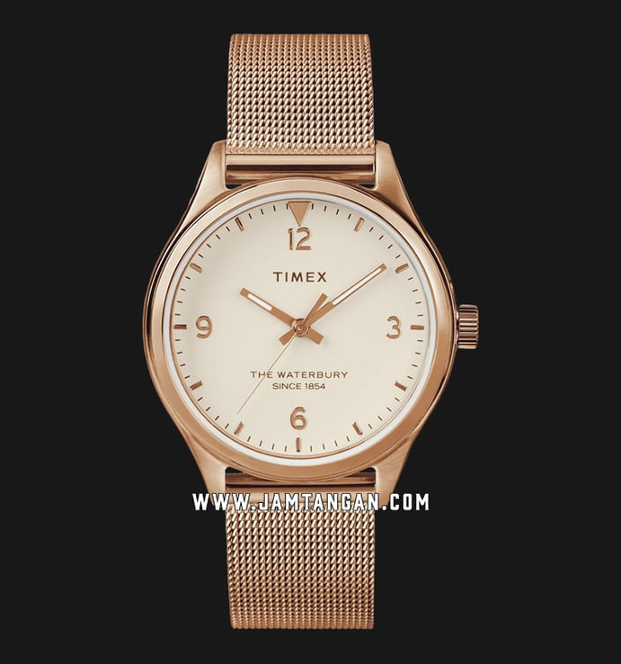 Timex The Waterbury TW2T36200 Traditional Beige Dial Rose Gold Mesh Strap