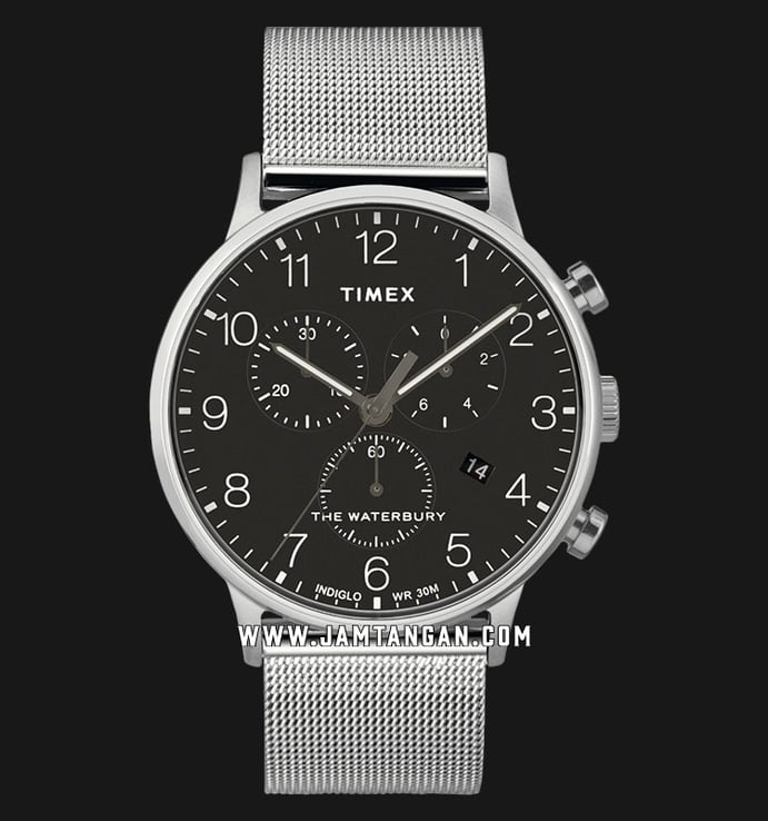 Timex The Waterbury TW2T36600 INDIGLO Chronograph Black Dial Stainless Steel Strap