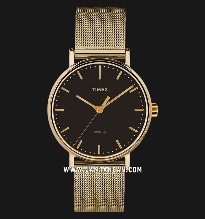 Timex Fairfield TW2T36900 INDIGLO Black Dial Gold Stainless Steel Strap