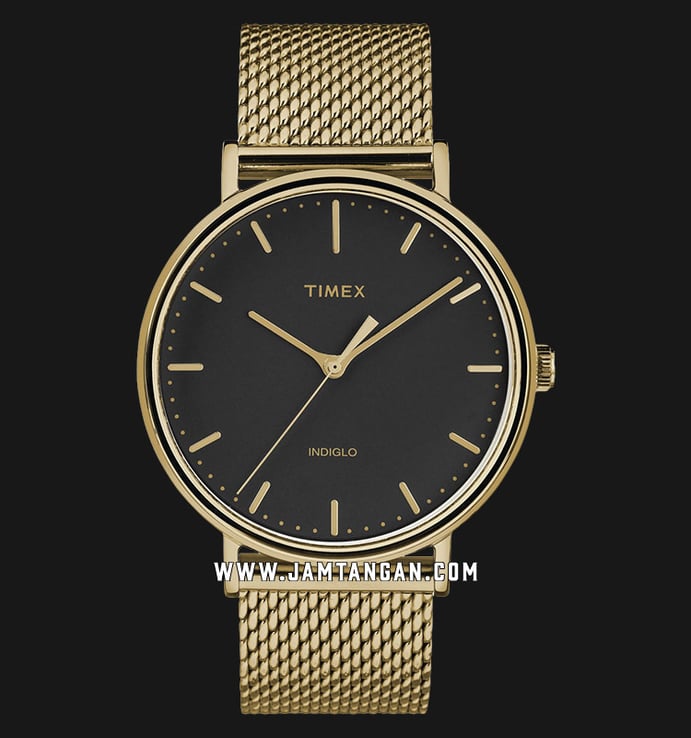 Timex Fairfield TW2T37300 INDIGLO Black Dial Gold Stainless Steel Strap