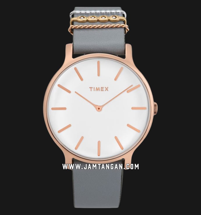  Timex Transcend TW2T45400 White Dial Grey Leather Strap