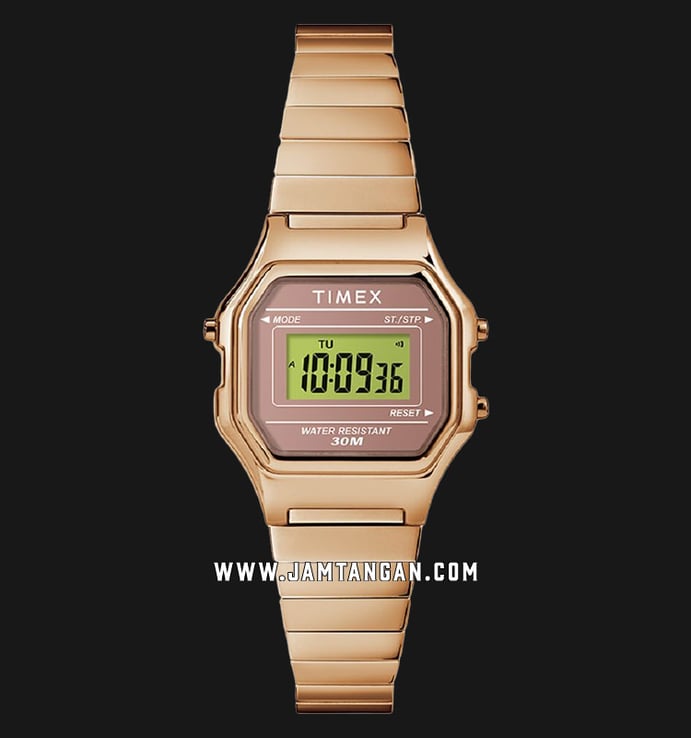  Timex TW2T48100 Ladies Digital Dial Rose Gold Stainless Steel Strap