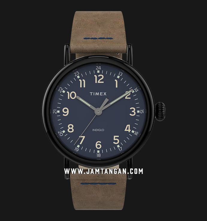 Timex Weekender TW2T69400 Indiglo Black Dial Taupe Leather Strap