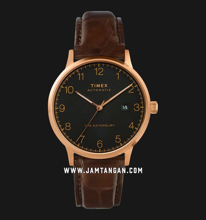Timex Waterbury TW2T70100 Automatic Men Black Dial Brown Leather Strap