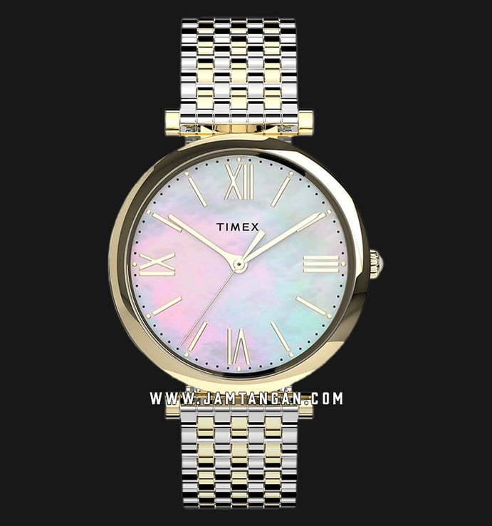 Timex Parisienne TW2T79400 Ladies Mother Of Pearl Dial Dual Tone Stainless Steel Strap