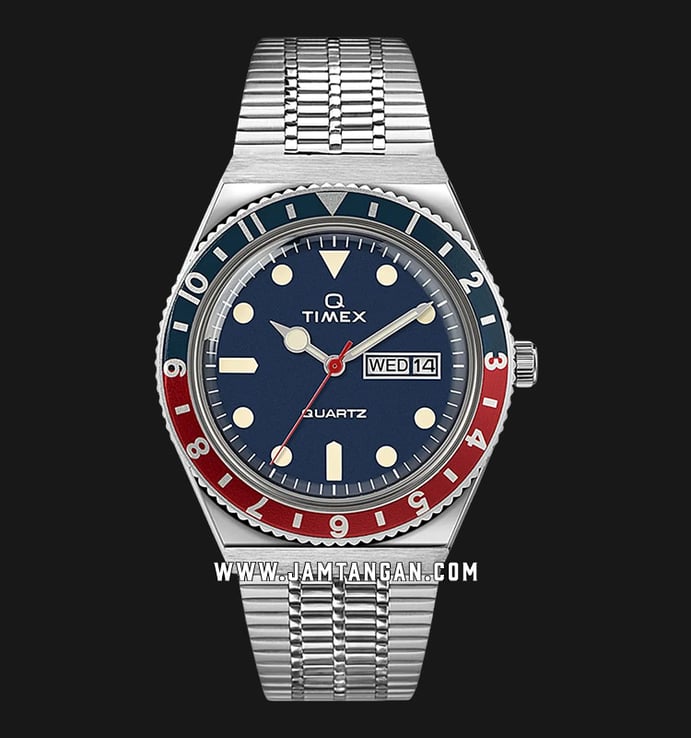 Timex Q Reissue TW2T80700 Pepsi Blue Dial Stainless Steel Strap
