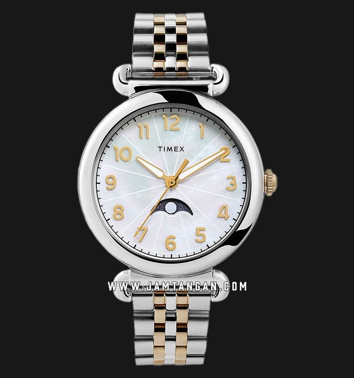 Timex Model 23 TW2T89600 Ladies Mother Of Pearl Dial Dual Tone Stainless Steel Strap
