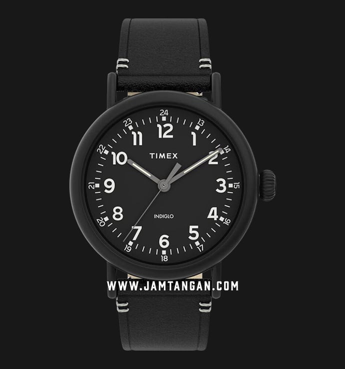 Timex Weekender TW2U03800 Indiglo Black Dial Black Leather Strap