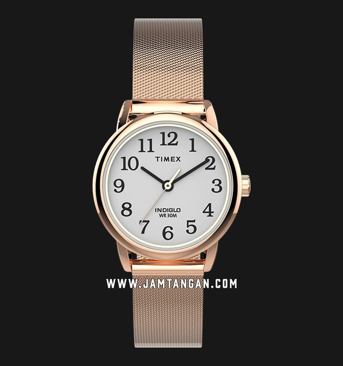 Timex Easy Reader TW2U08100 Indiglo White Dial Rose Gold Stainless Steel Strap