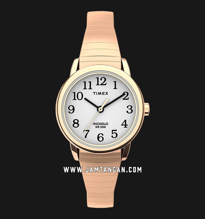 Timex Easy Reader TW2U08200 Indiglo White Dial Rose Gold Stainless Steel Strap
