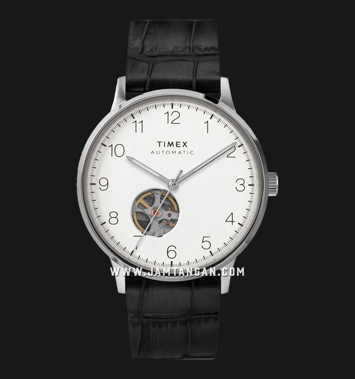 Timex Waterbury TW2U11500 Automatic Open Heart White Dial Black Leather Strap