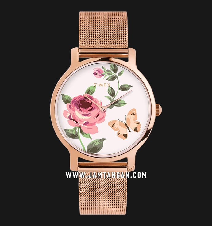 Timex Full Bloom TW2U19000 Flower Motif Dial Rose Gold Mesh Strap