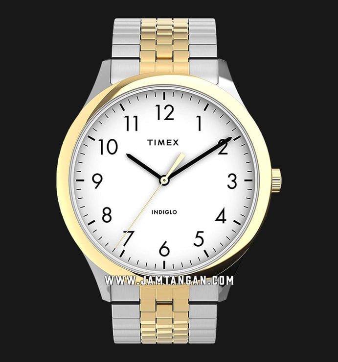 Timex Easy Reader TW2U40000 Indiglo White Dial Dual Tone Stainless Steel Strap