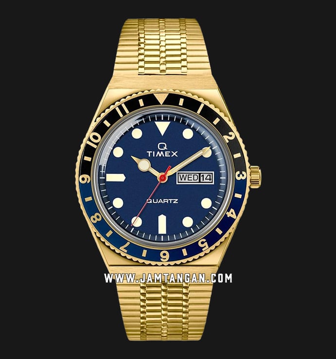 Timex Q Reissue TW2U61400 Blue Dial Gold Stainless Steel Strap