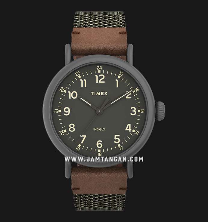 Timex Standard TW2U89700 Essential Collection Green Fabric and Leather Strap