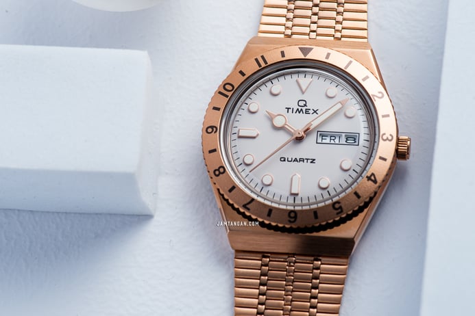 Timex Q TW2U95700 Cream Dial Rose Gold Stainless Steel Strap