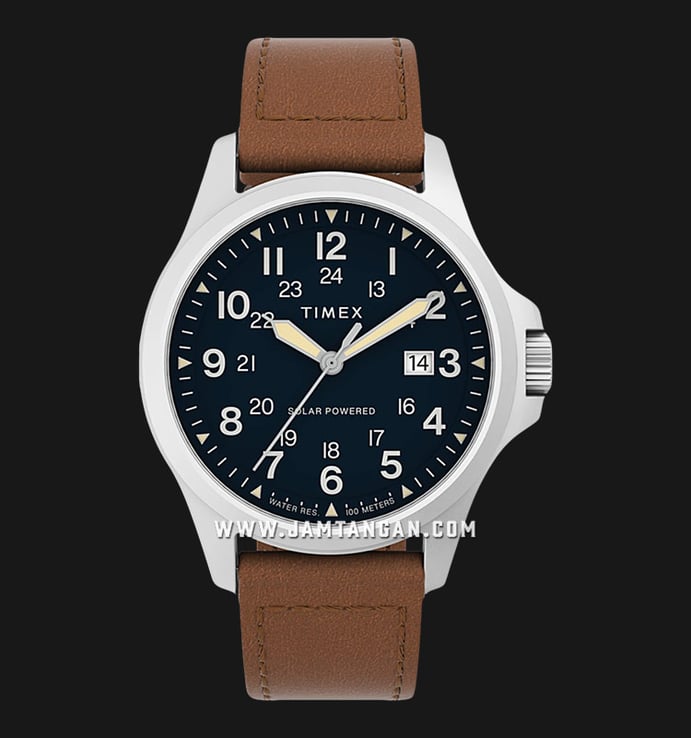 Timex Expedition TW2V03600 North Field Post Solar Powered Blue Dial Brown Leather Strap