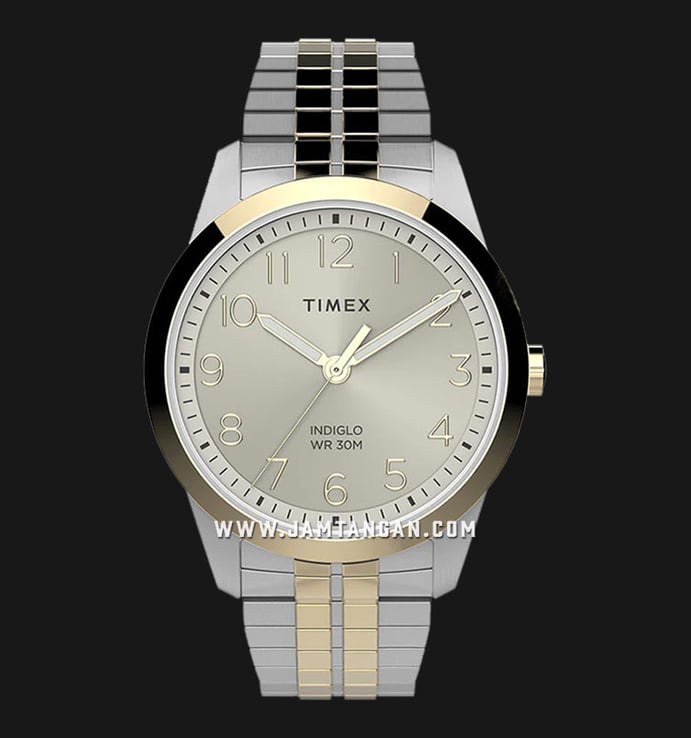 Timex Waterbury TW2V04600 Main Street Perfect Fit Champagne Dial Two-Tone Stainless Steel Strap